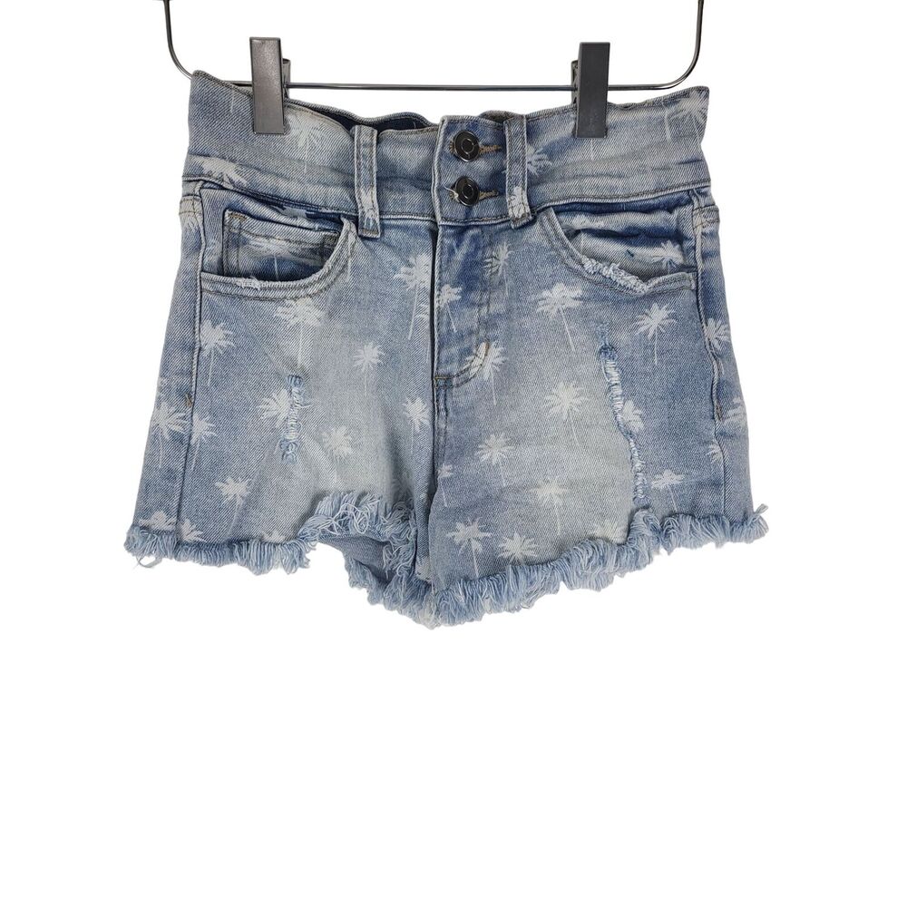 Ocean Drive Denim Shorts 1 Womens Juniors Light Wash Palm Tree Raw Hem High Rise